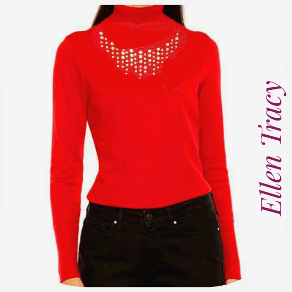 (3/$25) Ellen Tracy Rhinestone Turtleneck Sweater